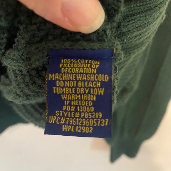 Mens US Polo Assn Green Thick Cable Knit Pullover Sweater Preppy Crew Neck Large - Picture 4 of 13